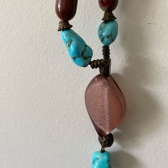 Bead and blue stone necklace vintage - Picture 2 of 6